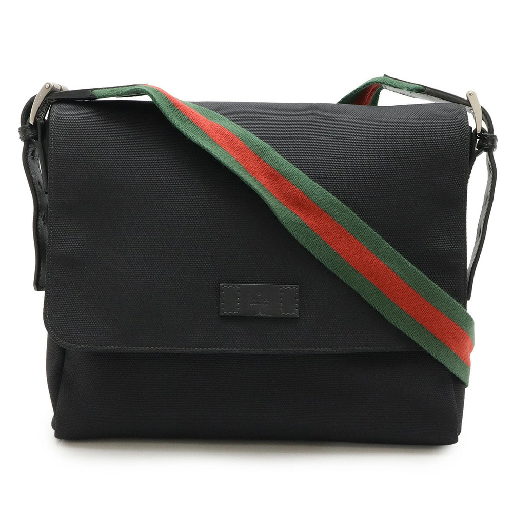 Gucci Sherry Messenger Bag Crossbody Techno Canvas Leather Black Green Red